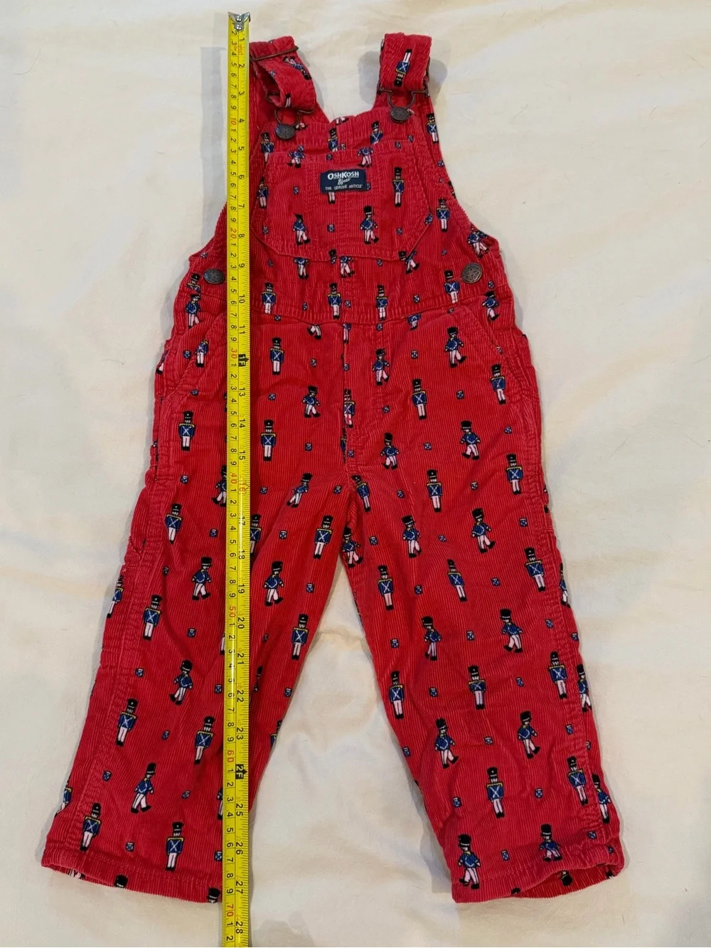 OshKosh B'gosh Red Corduroy Overalls with Toy Soldier Motif